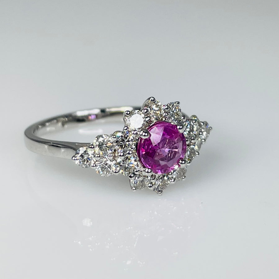 14K White Gold Pink Sapphire and Diamond Ring 0.96/1.0ct