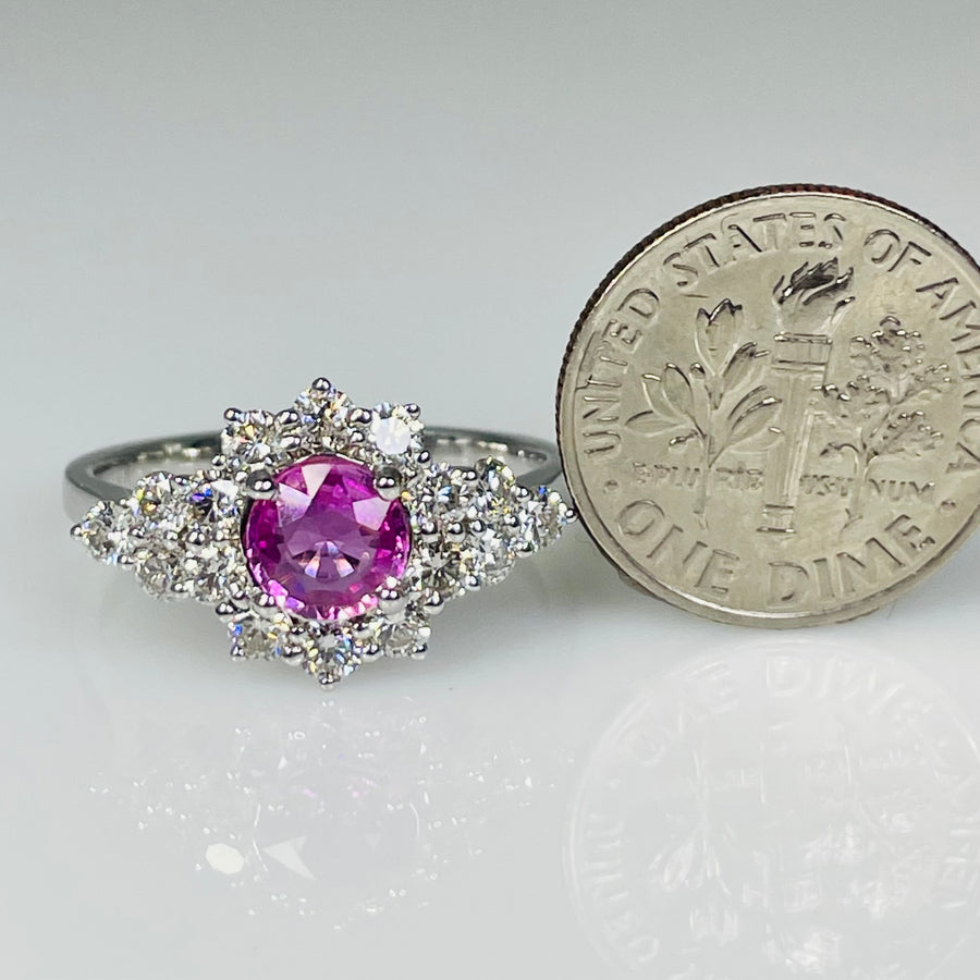 14K White Gold Pink Sapphire and Diamond Ring 0.96/1.0ct