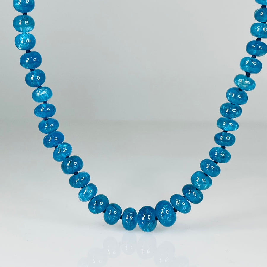 14K Yellow Gold Beaded Blue Apatite Necklace 92ct