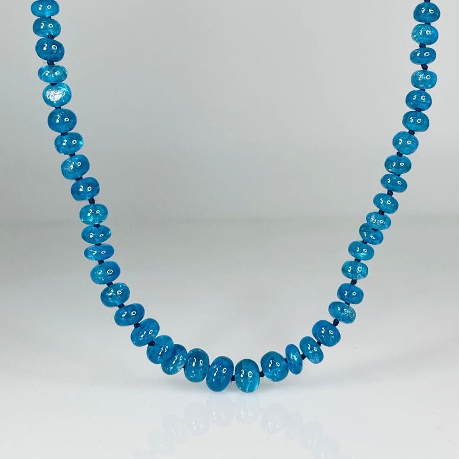 14K Yellow Gold Beaded Blue Apatite Necklace 68ct