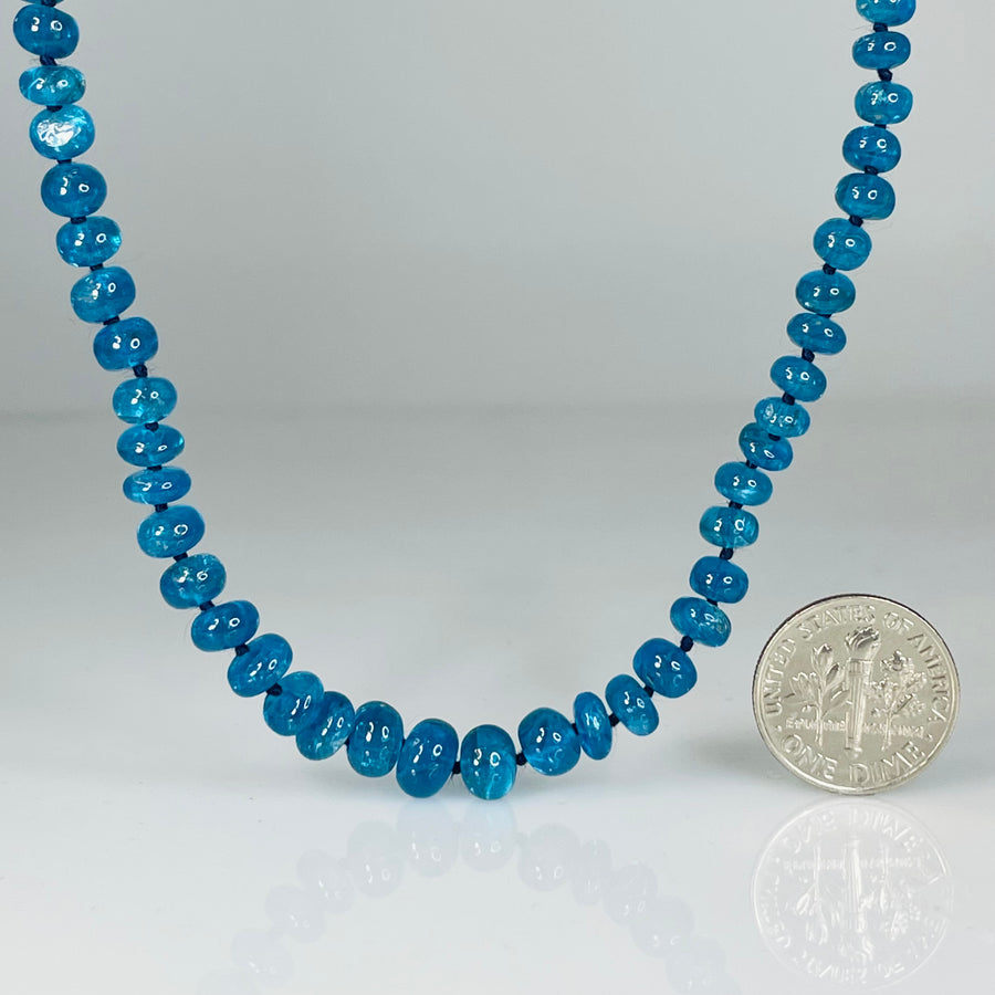 14K Yellow Gold Beaded Blue Apatite Necklace 68ct