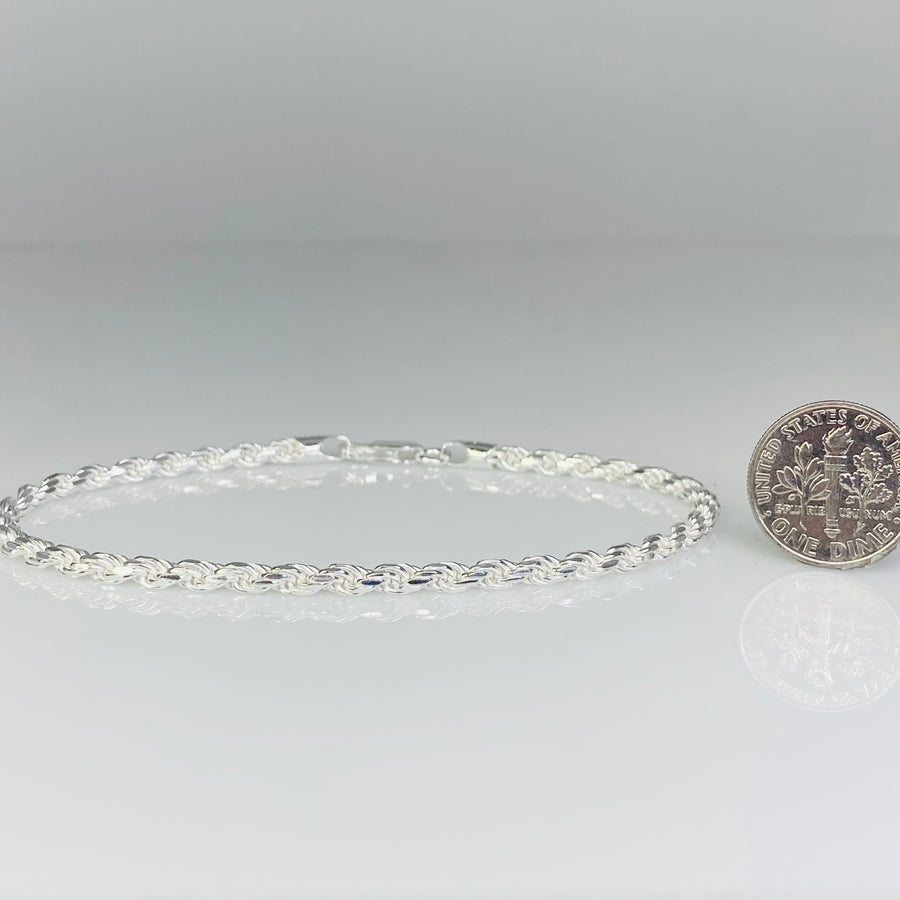 Sterling Silver Rope Chain Bracelet 3mm
