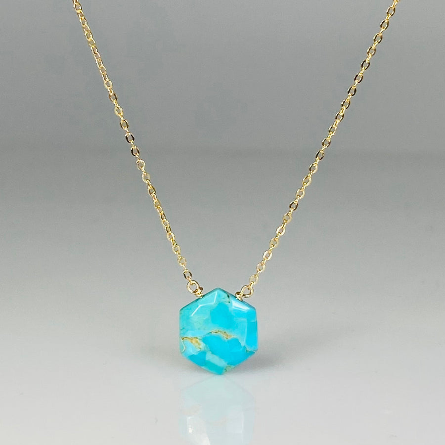 14K Yellow Gold Honeycomb Turquoise Necklace