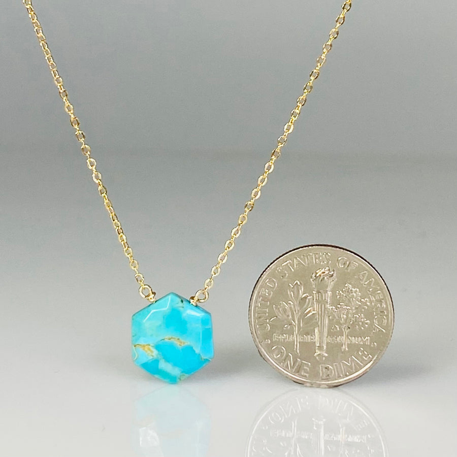 14K Yellow Gold Honeycomb Turquoise Necklace