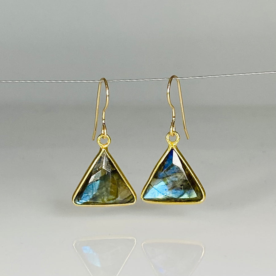 Labradorite Triangle Bezel Earrings 13x14mm