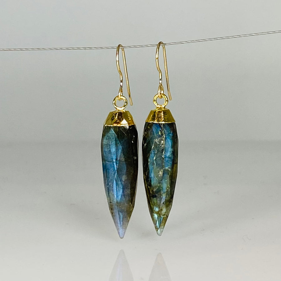 Labradorite Bezel Briolette Earrings 8x30mm