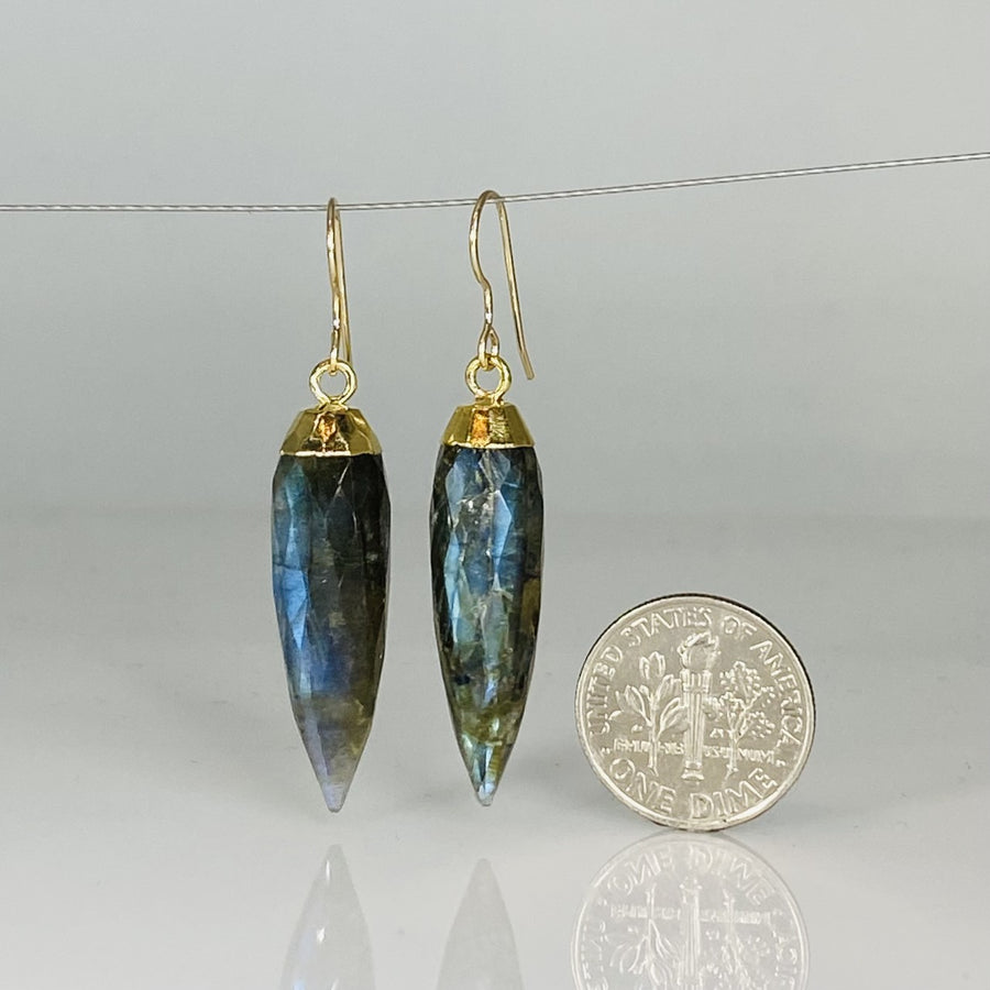 Labradorite Bezel Briolette Earrings 8x30mm