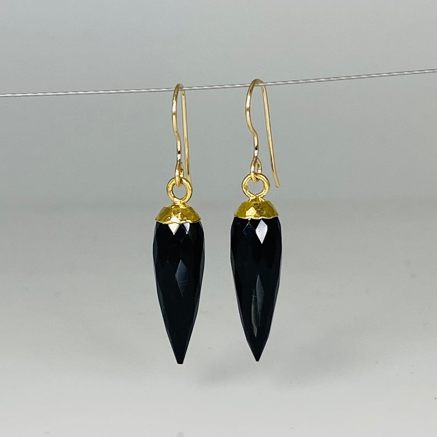 Black Spinel Briolette Bezel Earrings 6x21mm