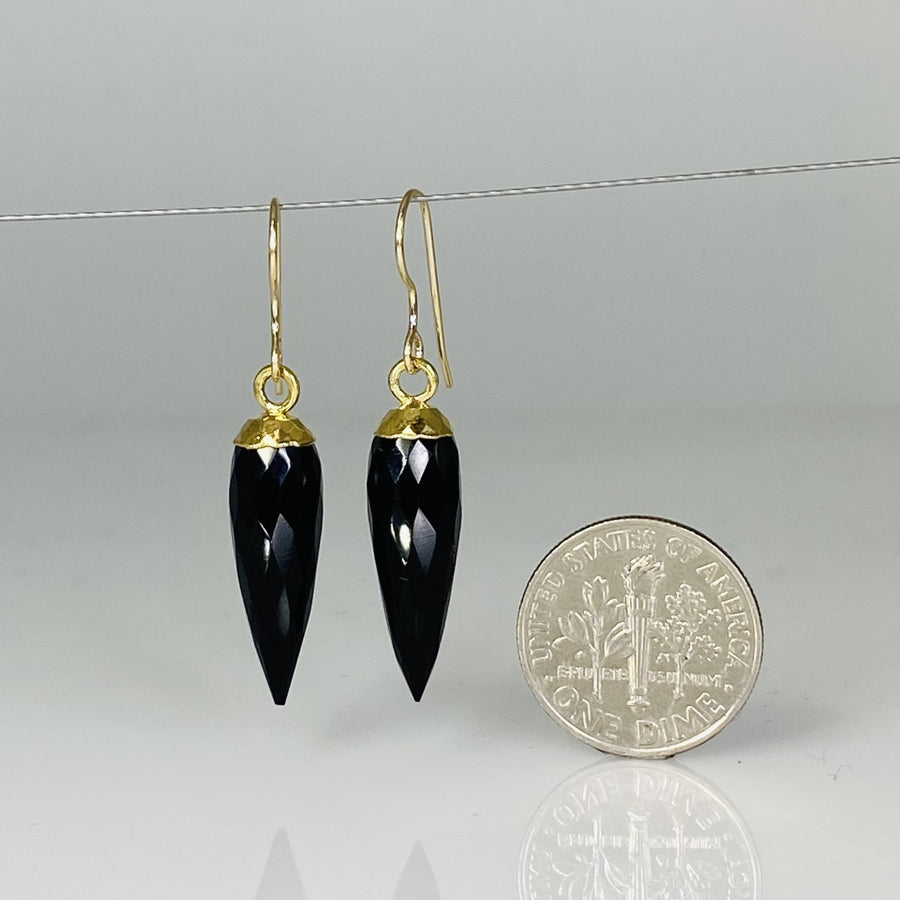 Black Spinel Briolette Bezel Earrings 6x21mm