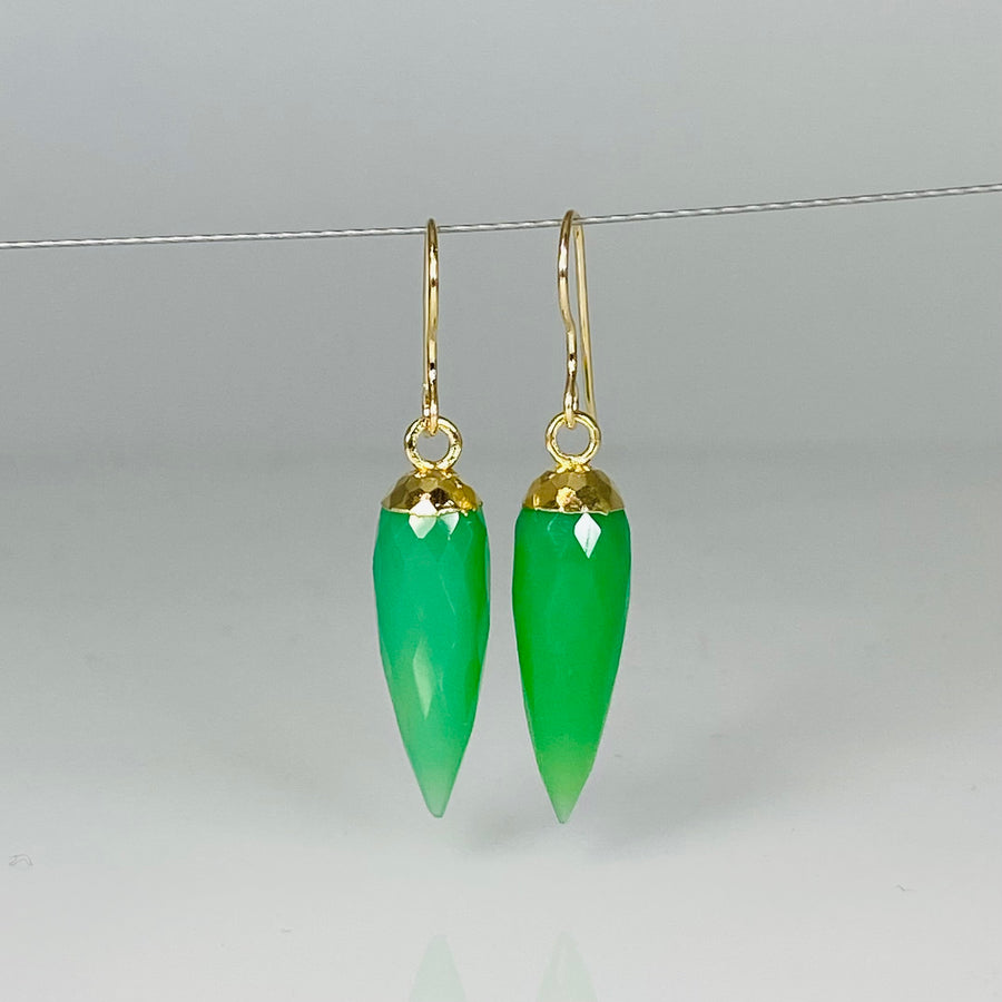 Green Chalcedony Bezel Briolette Earrings 7x22mm