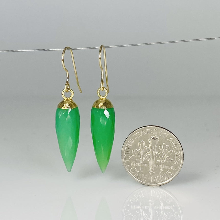 Green Chalcedony Bezel Briolette Earrings 7x22mm