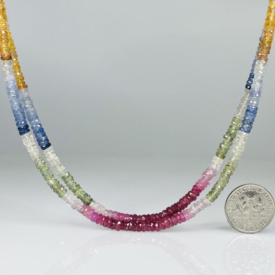 14K White Gold Rainbow Color Sapphire Beaded Necklace