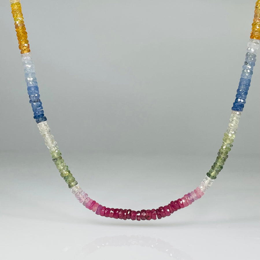 14K Yellow Gold Rainbow Sapphire Beaded Necklace