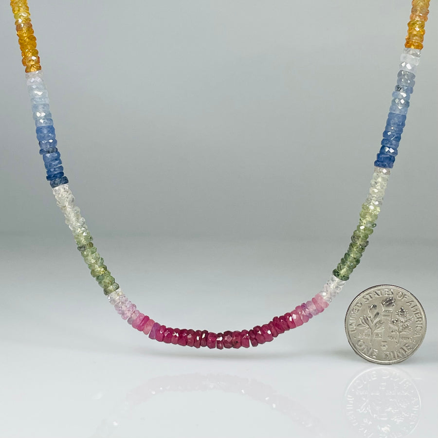 14K Yellow Gold Rainbow Sapphire Beaded Necklace
