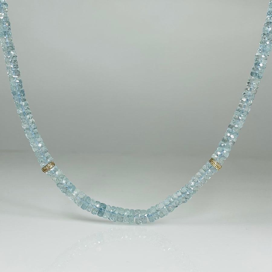 14K White Gold Aquamarine Beaded Necklace 0.32ct