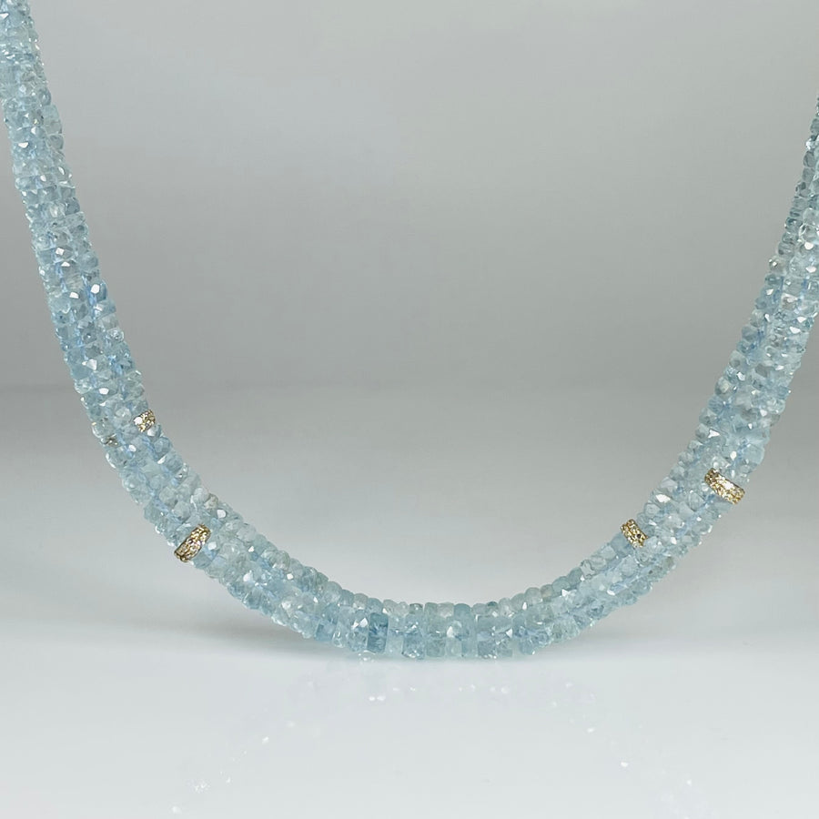 14K White Gold Aquamarine Beaded Necklace 0.32ct