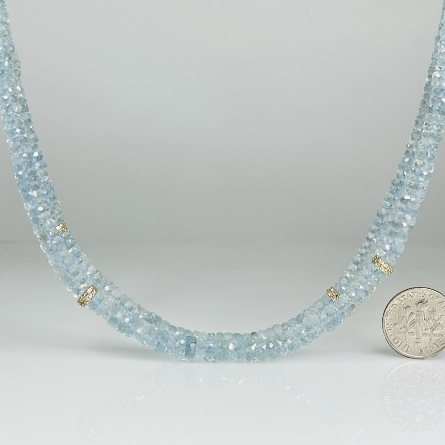14K White Gold Aquamarine Beaded Necklace 0.32ct