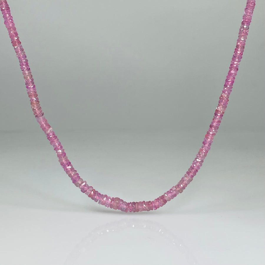 14K Yellow Gold Pink Sapphire Beaded Necklace