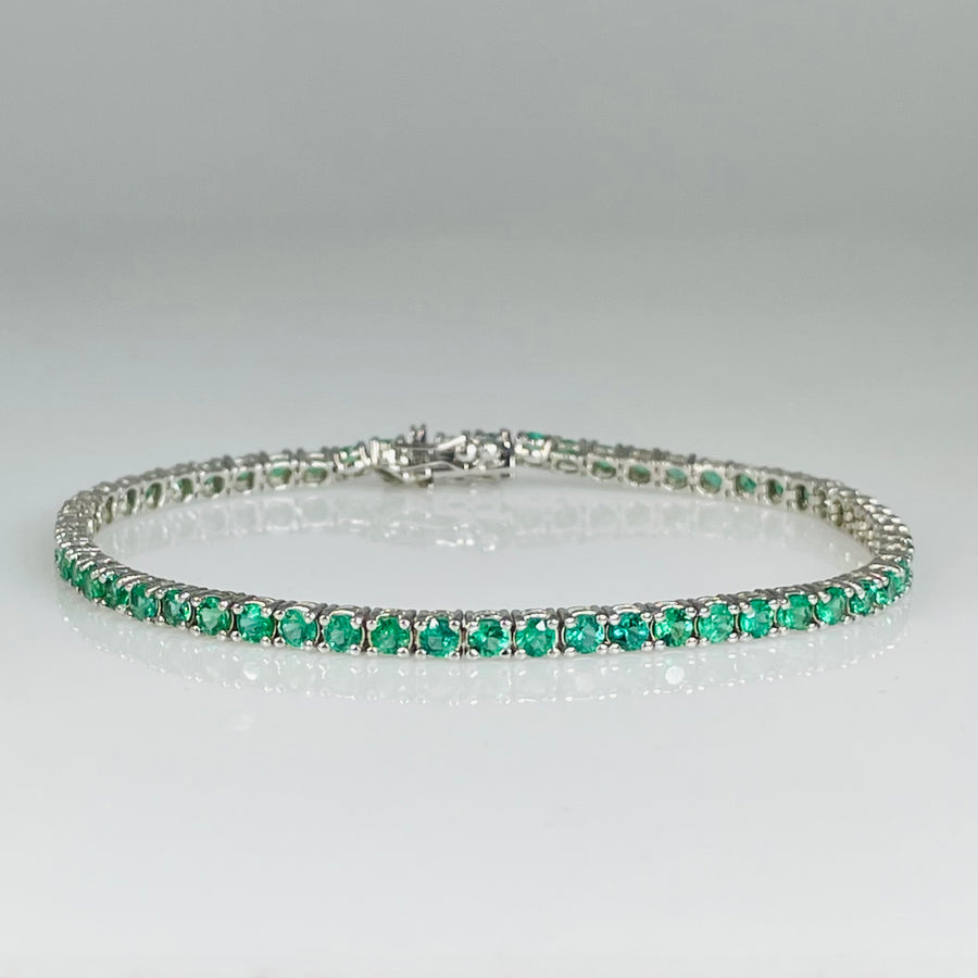 14K White Gold Emerald Tennis Bracelet 3.44ct