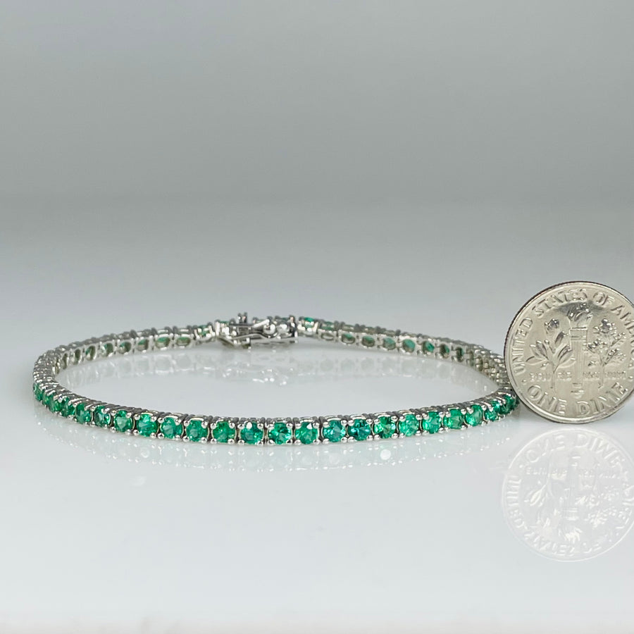 14K White Gold Emerald Tennis Bracelet 3.44ct