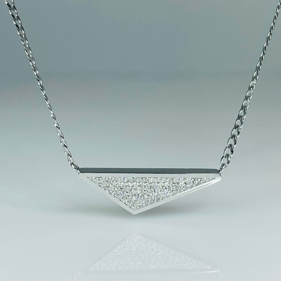 14K White Gold Diamond Triangle Necklace 0.30ct