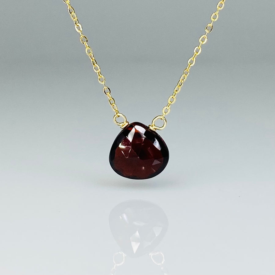 14K Yellow Gold Garnet Teardrop Necklace