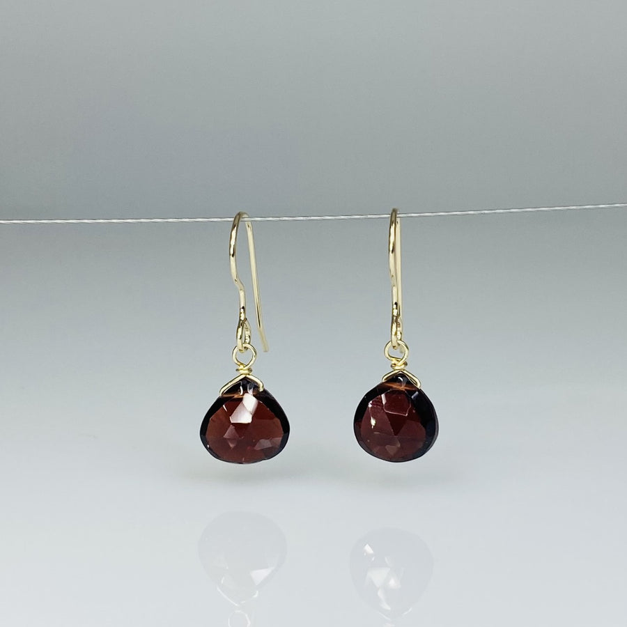 14K Yellow Gold Garnet Teardrop Earrings