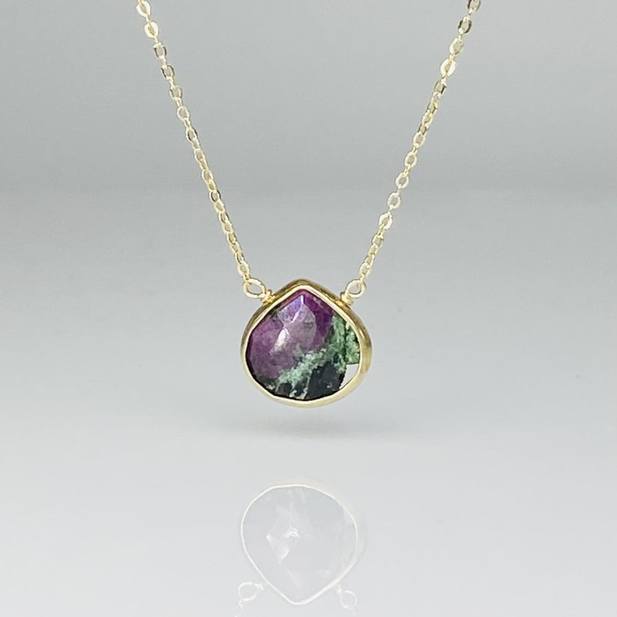 Teardrop Ruby Zoisite Bezel Necklace