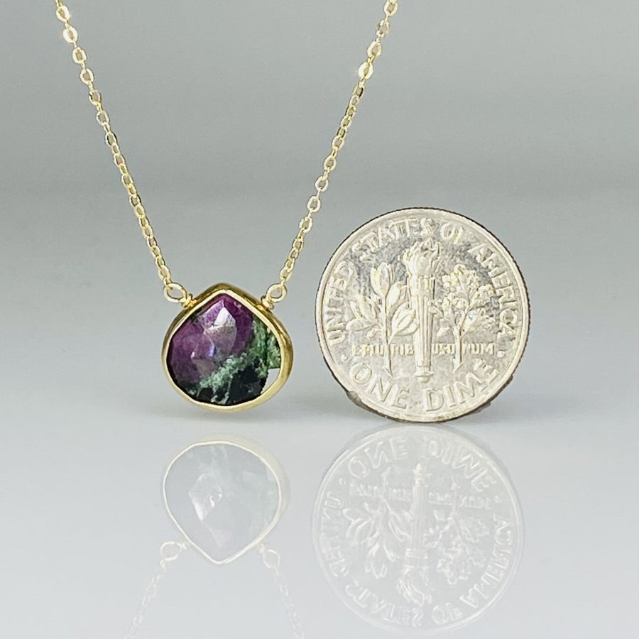 Teardrop Ruby Zoisite Bezel Necklace