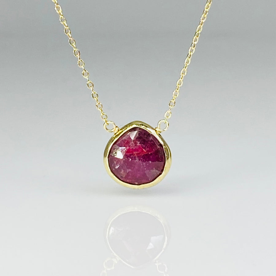 Teardrop Ruby Bezel Necklace