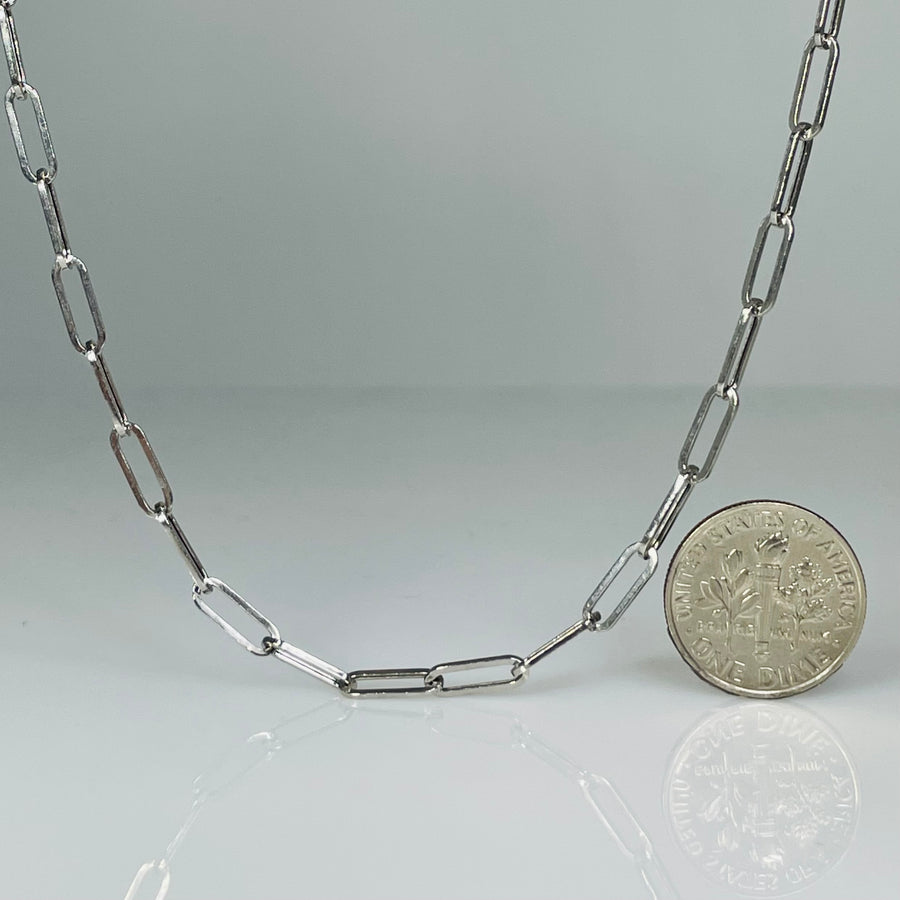 14K White Gold Paperclip Chain 3mm