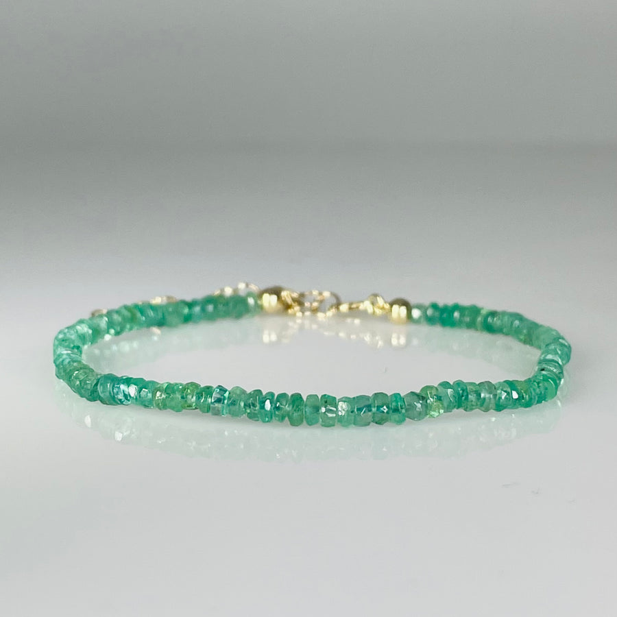 14K Yellow Gold Emerald Beaded Bracelet 3mm