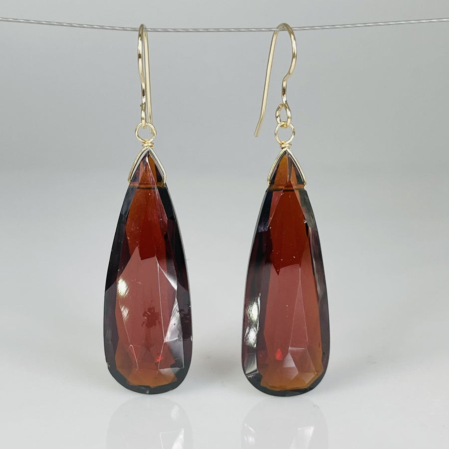 Elongated Teardrop Garnet Hydro Quartz Earrings 12x33mm