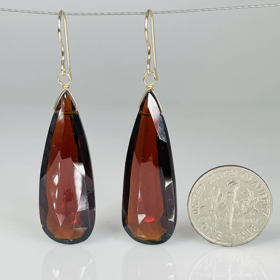 Elongated Teardrop Garnet Hydro Quartz Earrings 12x33mm