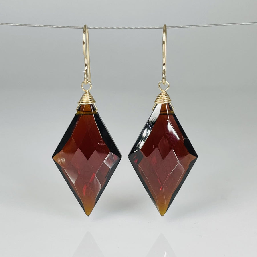 Kite Shape Garnet Hydro Quartz Earrings 16x28mm