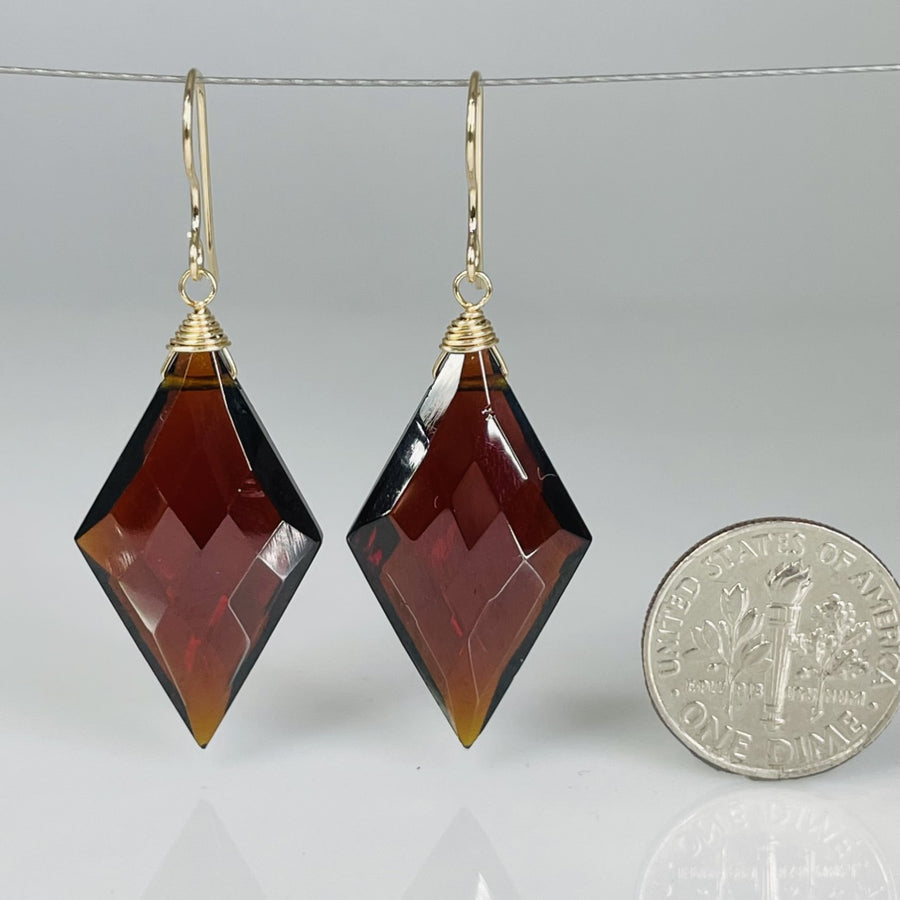 Kite Shape Garnet Hydro Quartz Earrings 16x28mm