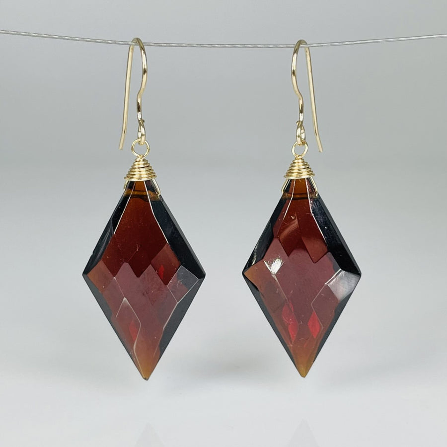 Kite Shaped Garnet Hydro Quartz Drop Earrings 16x31mm