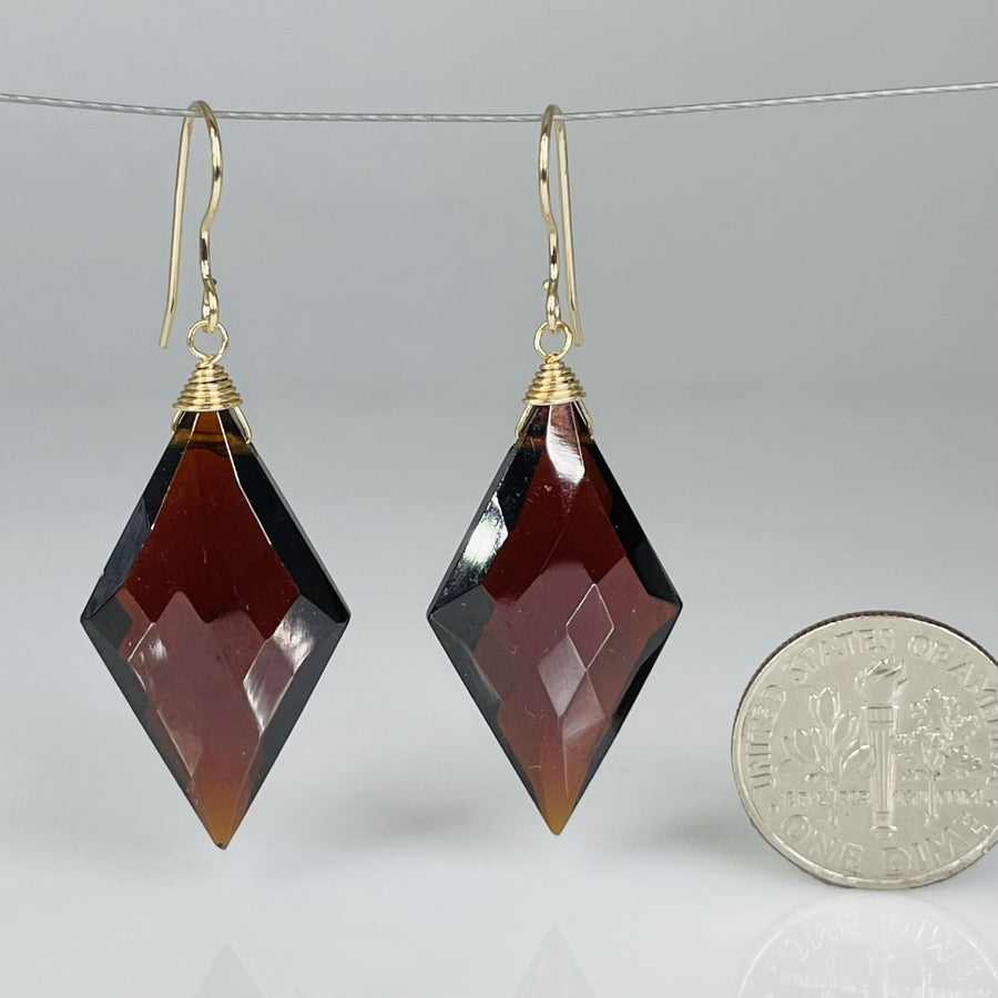 Kite Shaped Garnet Hydro Quartz Drop Earrings 16x31mm