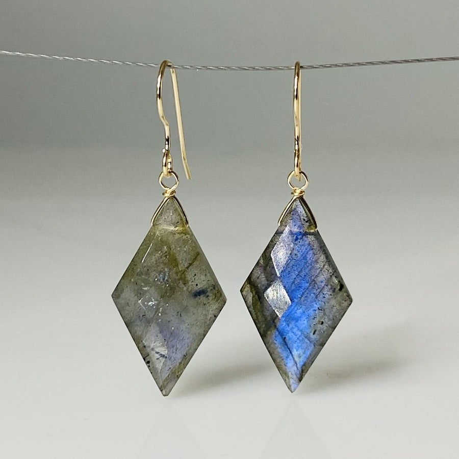 Kite Shaped Labradorite Drop Earrings 13x23mm