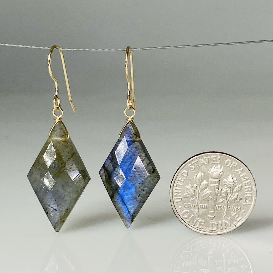 Kite Shaped Labradorite Drop Earrings 13x23mm