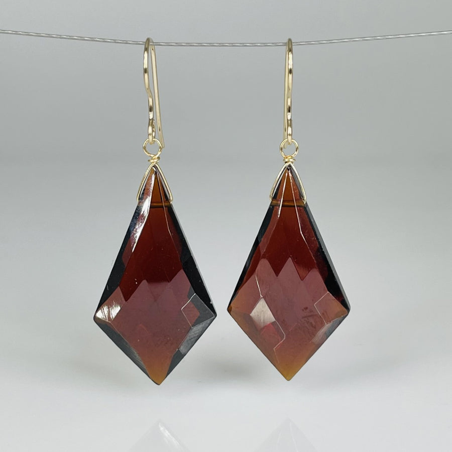 Kite Shape Garnet Hydro Quartz Earrings 16x29mm