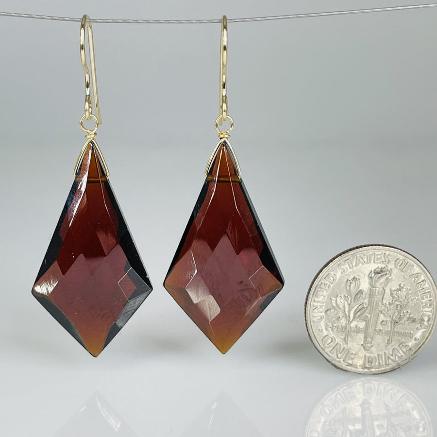 Kite Shape Garnet Hydro Quartz Earrings 16x29mm