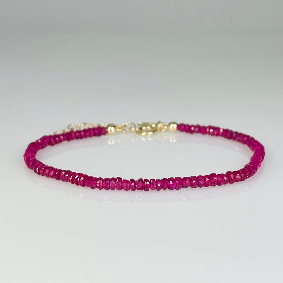 14K Yellow Gold Ruby Beaded Bracelet