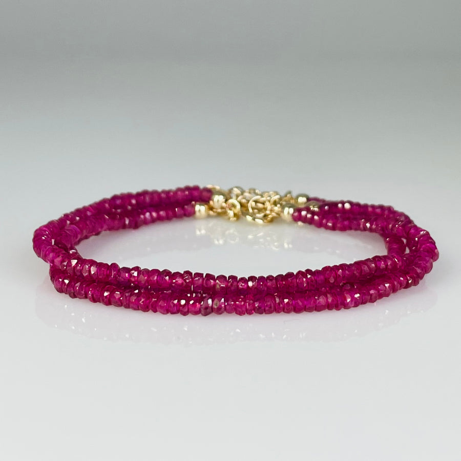14K Yellow Gold Ruby Beaded Bracelet