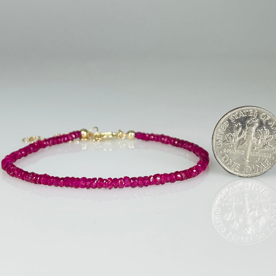 14K Yellow Gold Ruby Beaded Bracelet