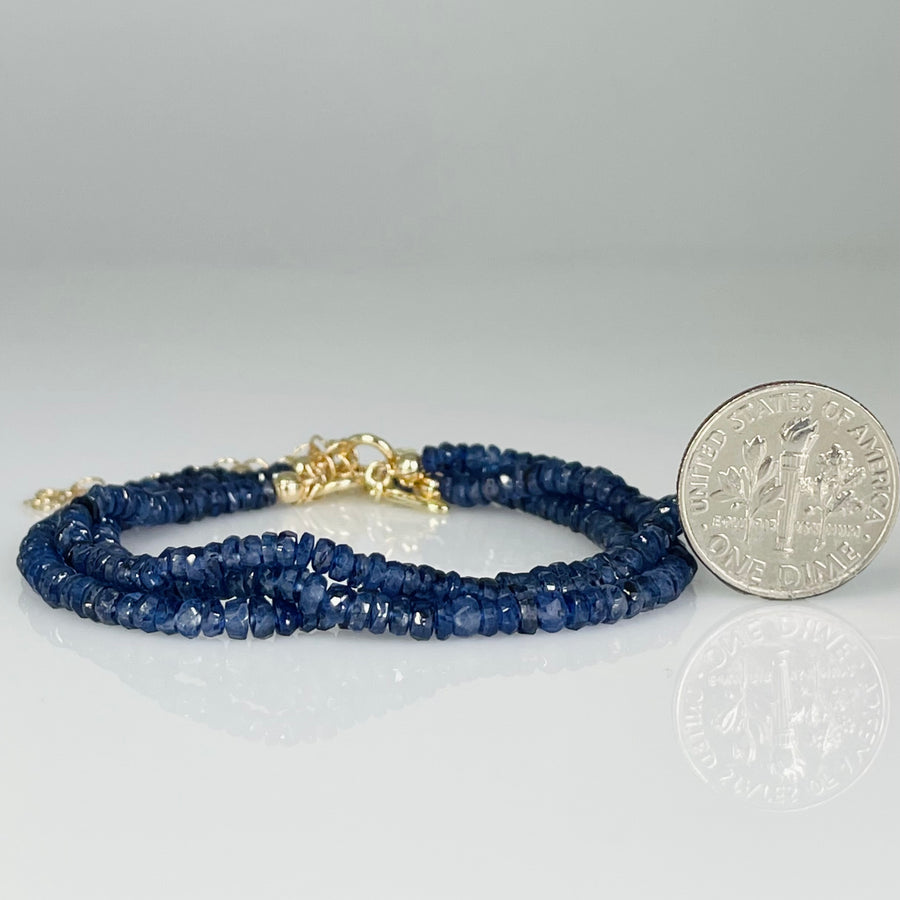 14K Yellow Gold Blue Sapphire Beaded Bracelet