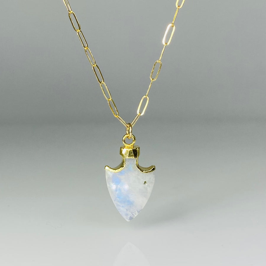 Rainbow Moonstone Arrowhead Bezel Necklace