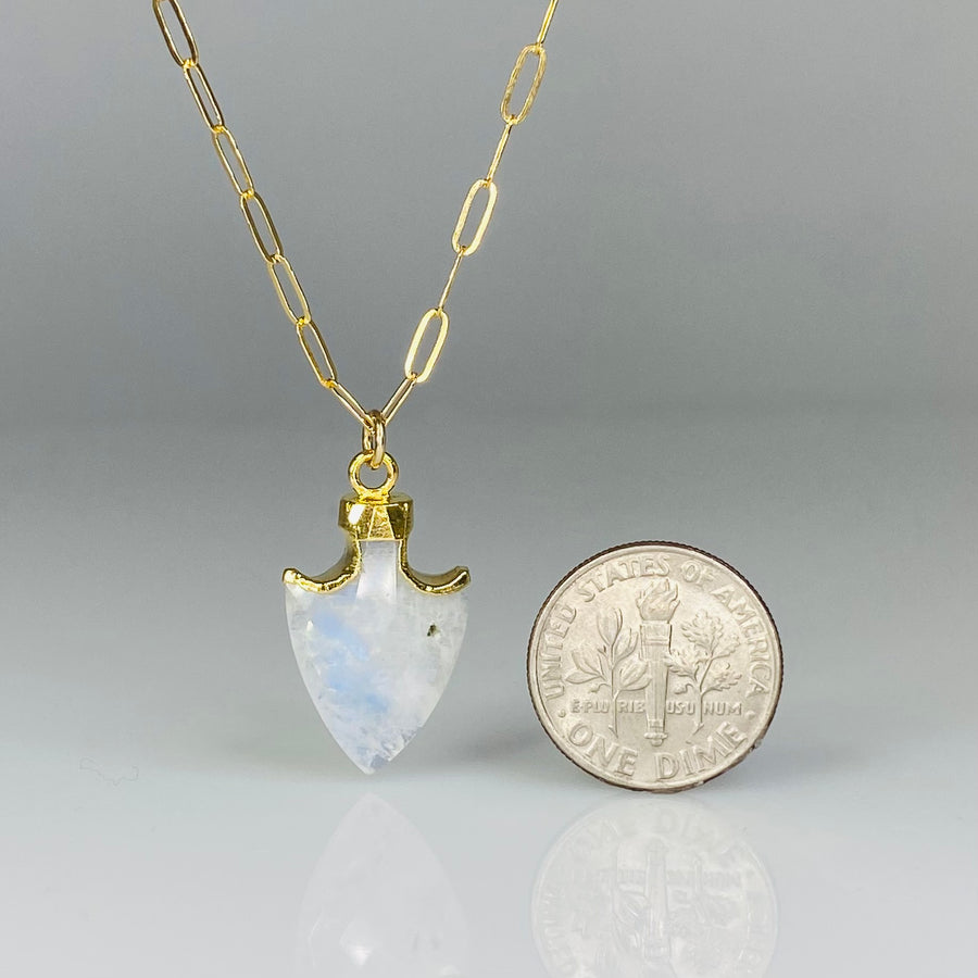 Rainbow Moonstone Arrowhead Bezel Necklace