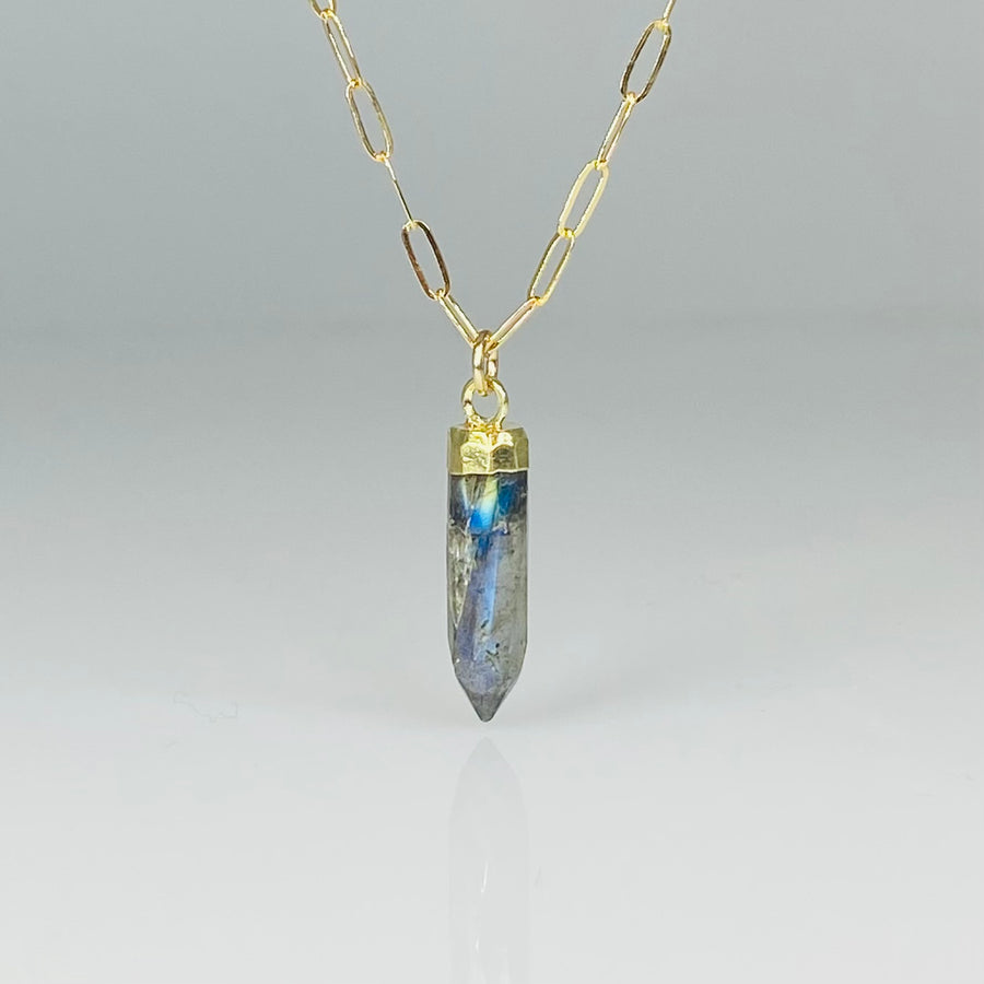 Labradorite Point Bezel Necklace 20"