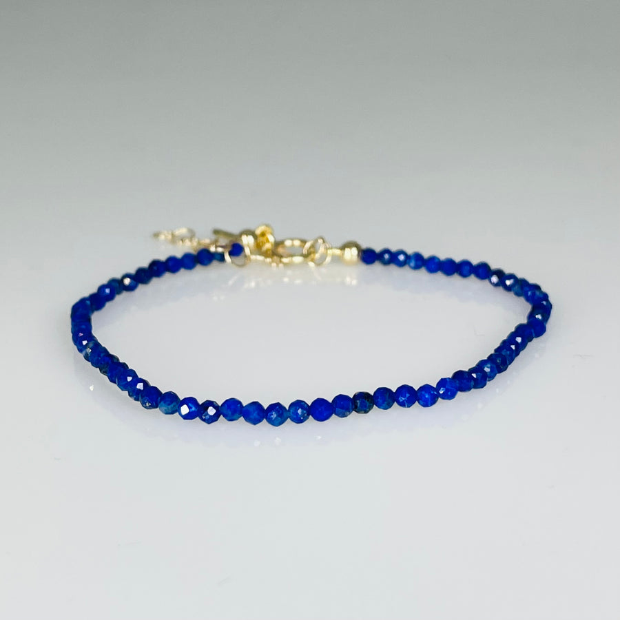 14K Yellow Gold Lapis Lazuli Beaded Bracelet 2mm